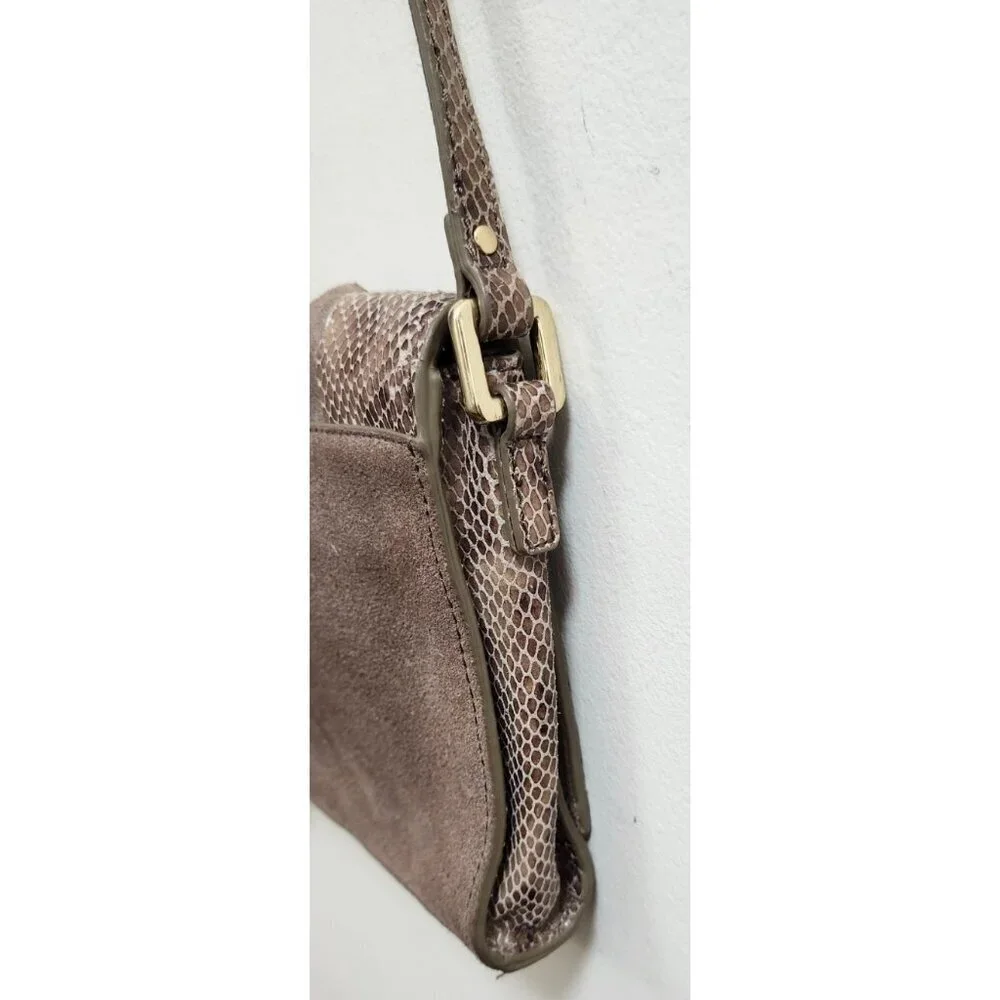 Antropologie Morgan  Woven Suede Crossbody Bag Snakeskin Accents Tassel Boho